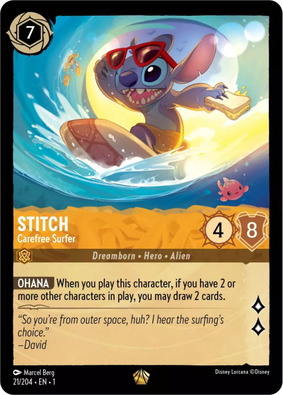 Stitch - Carefree Surfer (Foil) | Disney Lorcana (TCG) The First Chapter 021/204 Legendary Single Card